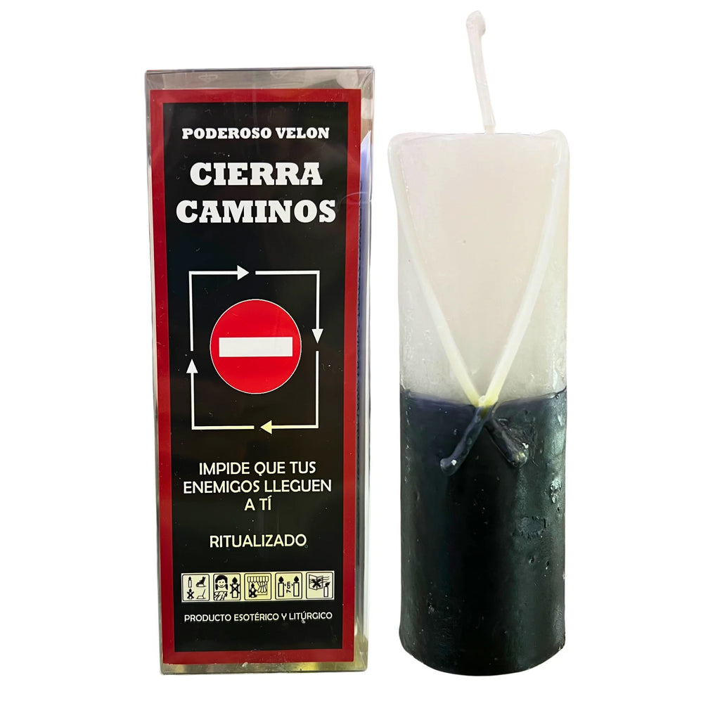 Vela Ritual Cierracaminos con Sal Negra — Protección y Alejamiento
