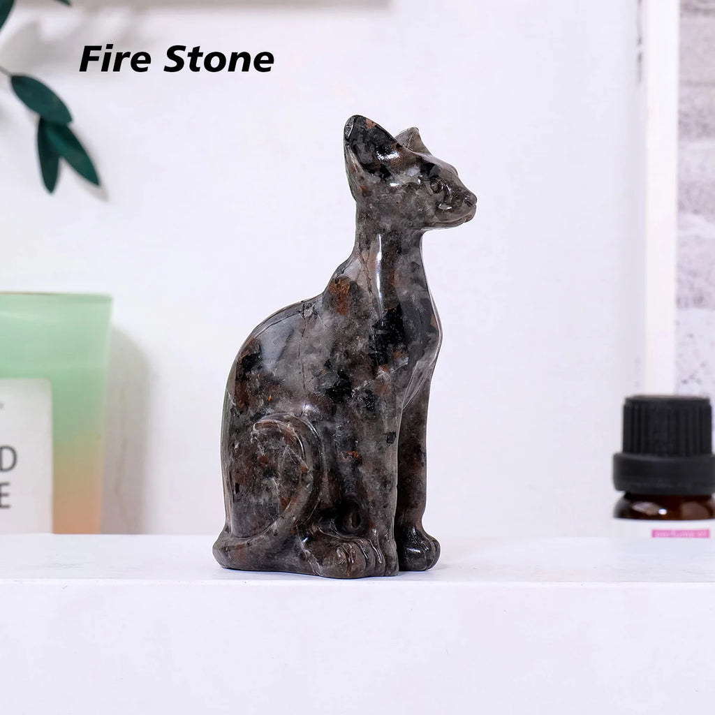 Gato Esfinge de Cristal Natural — Figura de Misterio y Elegancia