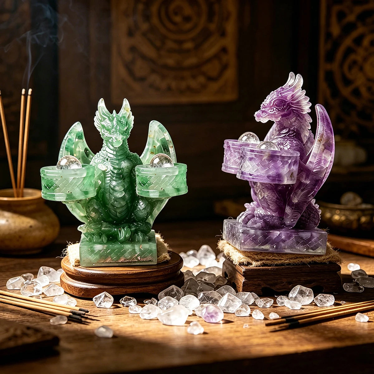 Dragón Guardián de Cristales Naturales — Figura Decorativa de Altar