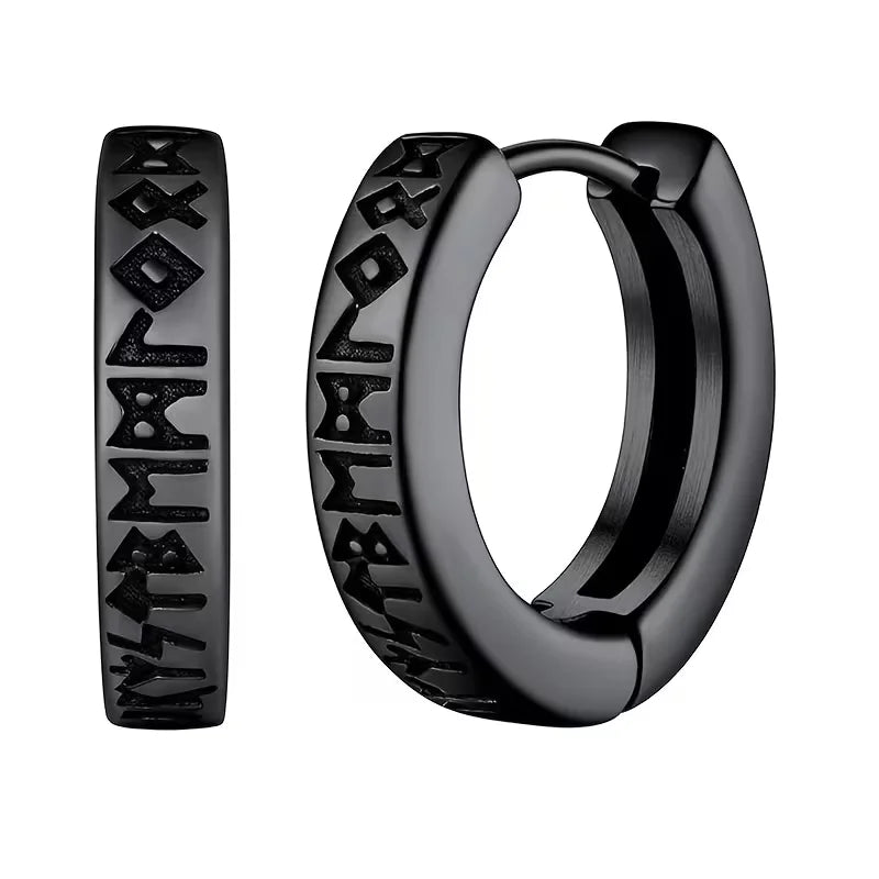 Pendientes Vikingos de Aro con Runas — Acero Inoxidable