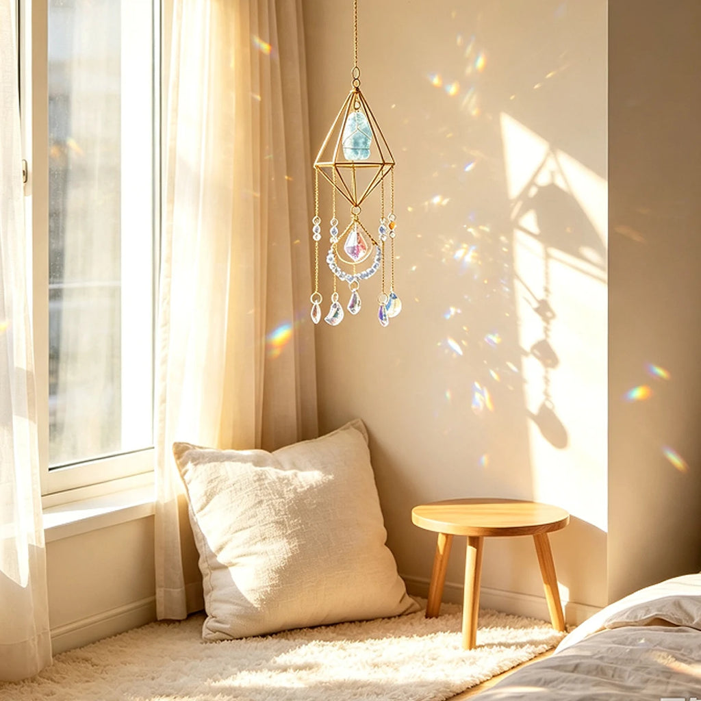 Atrapasol de Cristal con Prisma Arcoíris — Decoración Mágica para Ventanas