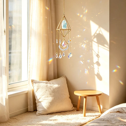 Atrapasol de Cristal con Prisma Arcoíris — Decoración Mágica para Ventanas