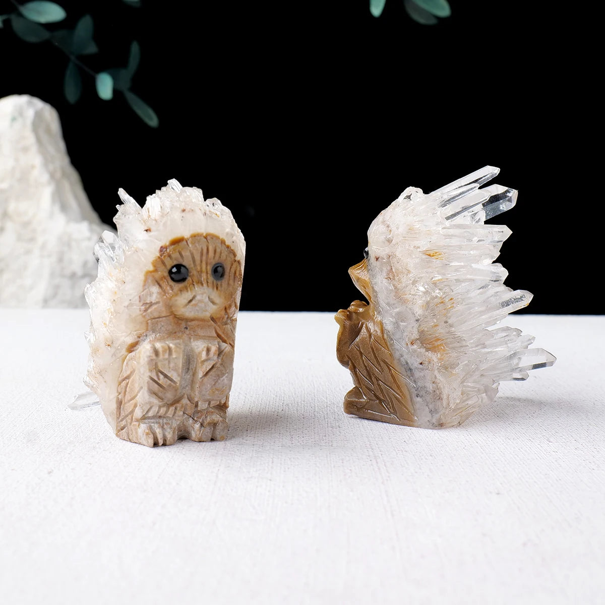 Erizo de Cristales Naturales — Figura Decorativa con Drusa de Cuarzo