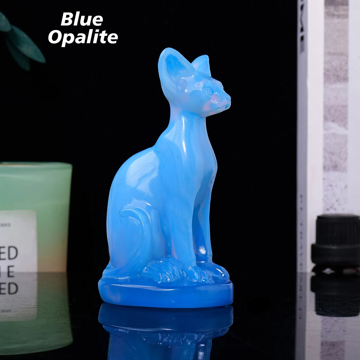 Gato Esfinge de Cristal Natural — Figura de Misterio y Elegancia