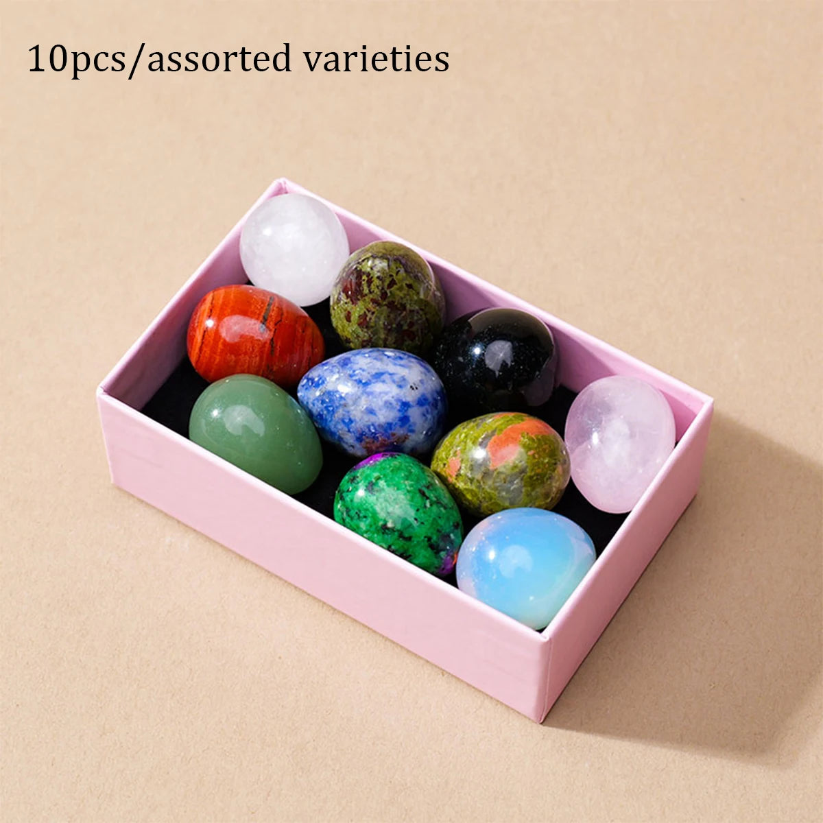 Caja de Mini Huevos de Cristales Naturales — Colección de Minerales