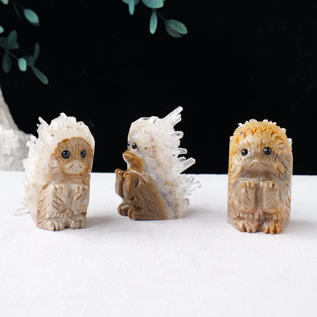 Erizo de Cristales Naturales — Figura Decorativa con Drusa de Cuarzo