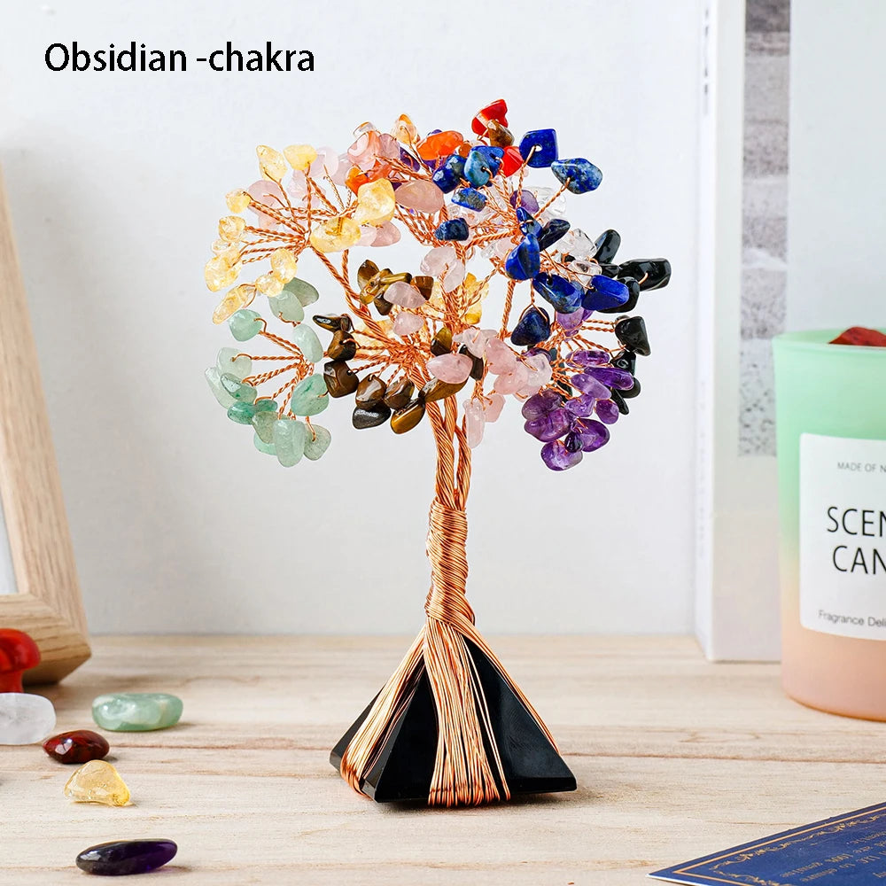 Árbol de Cristales Naturales con Base Piramidal — Abundancia y 7 Chakras