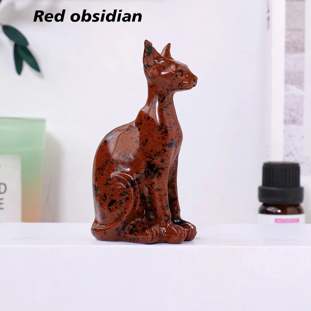 Gato Esfinge de Cristal Natural — Figura de Misterio y Elegancia