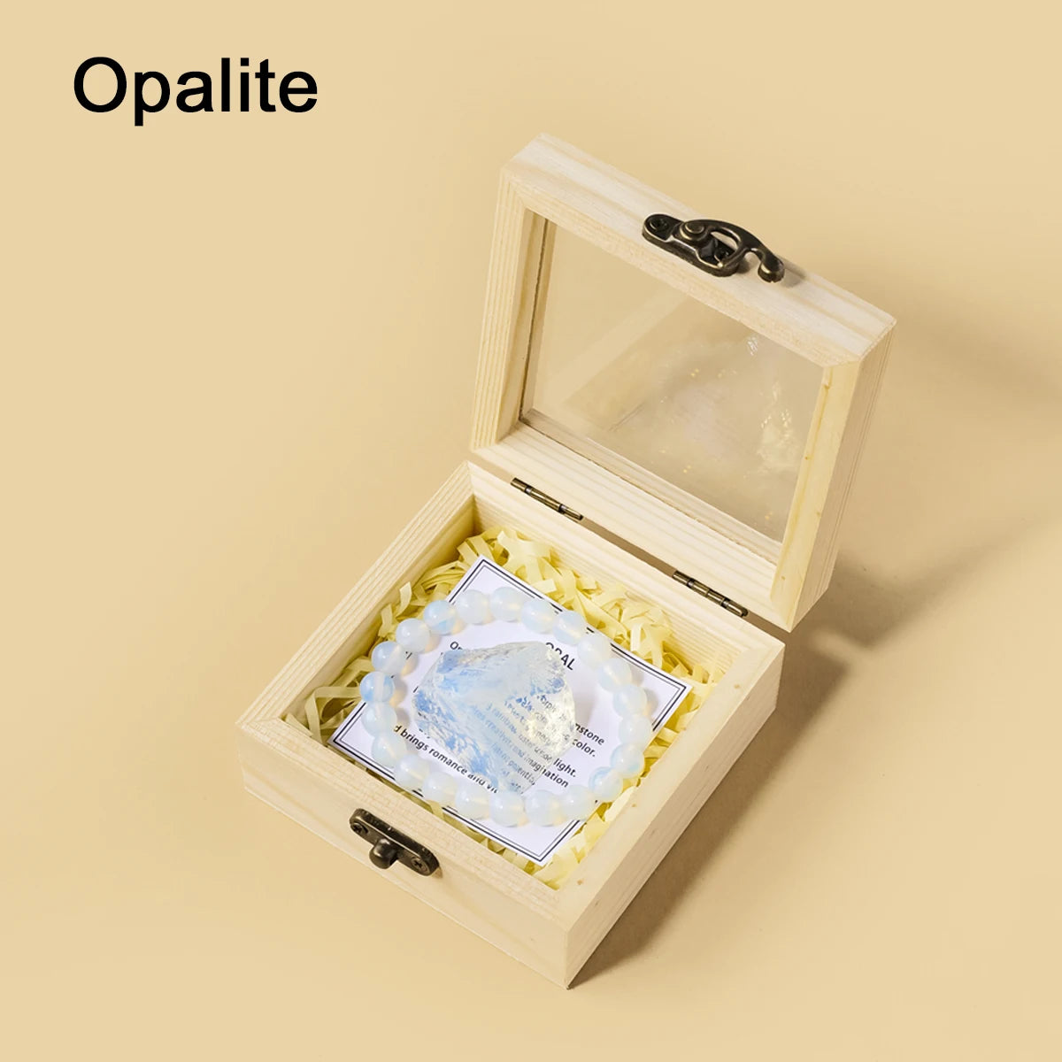 Cofre de Cristales Naturales — Piedra y Pulsera en Caja de Madera
