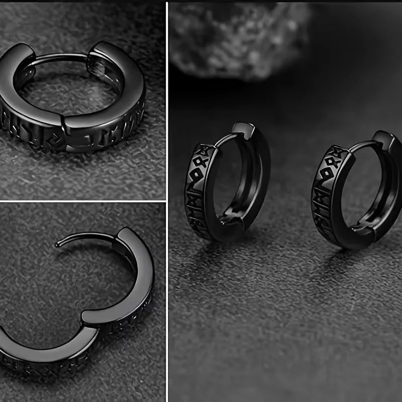 Pendientes Vikingos de Aro con Runas — Acero Inoxidable