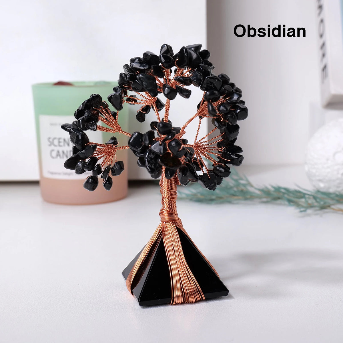 Árbol de Cristales Naturales con Base Piramidal — Abundancia y 7 Chakras