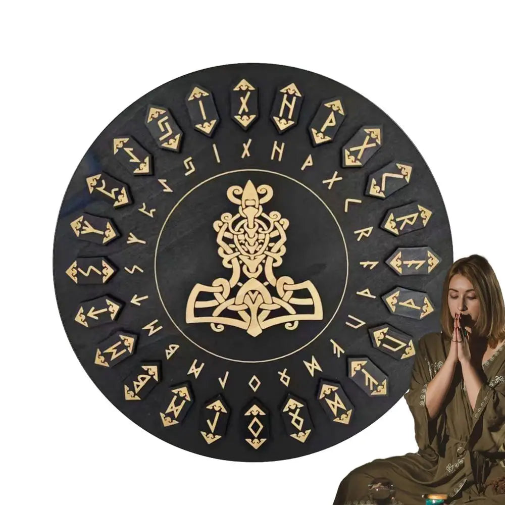 Set de Runas de Bruja — 25 Runas y Tablero de Madera para Adivinación