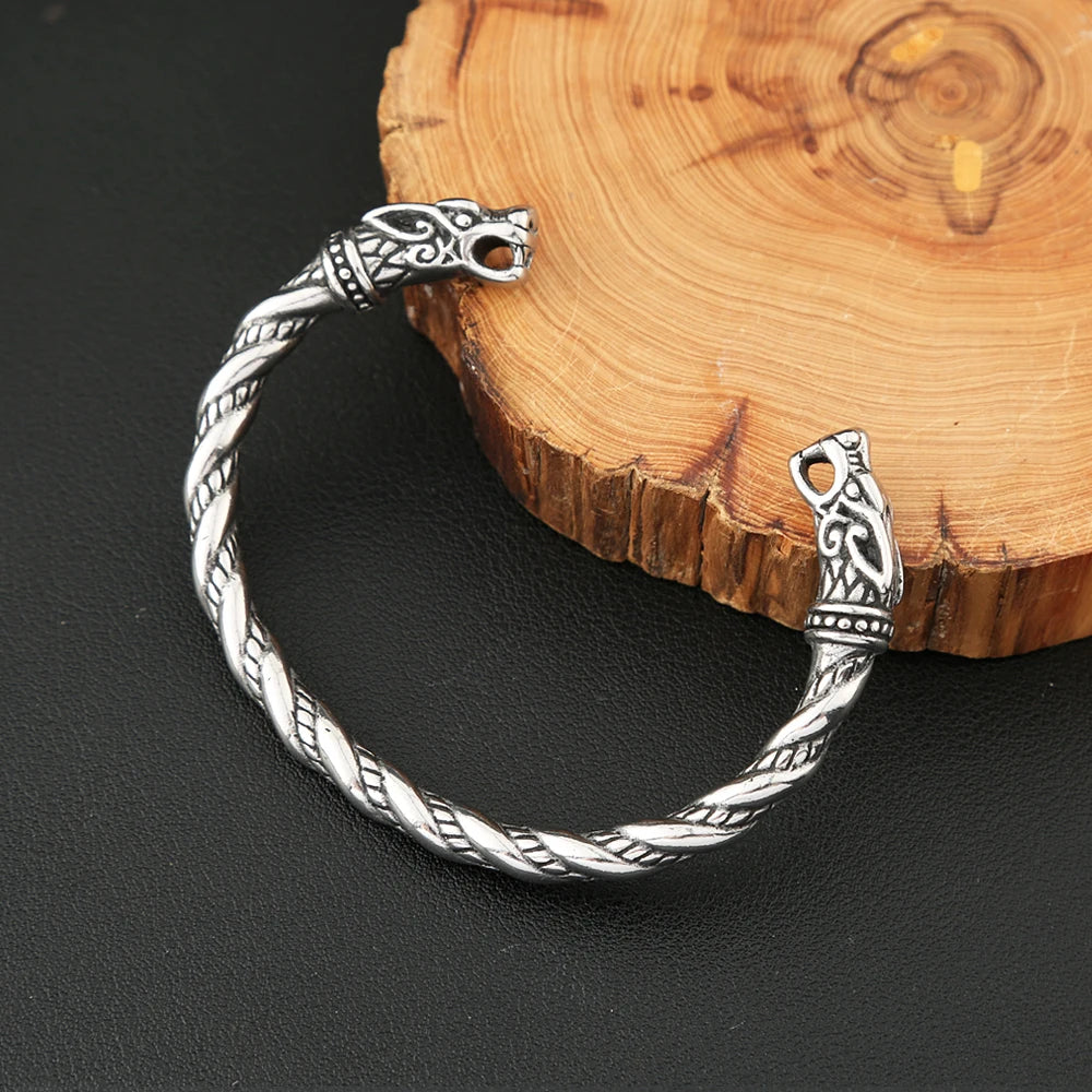 Pulsera Vikinga de Doble Dragón — Acero Inoxidable 316L
