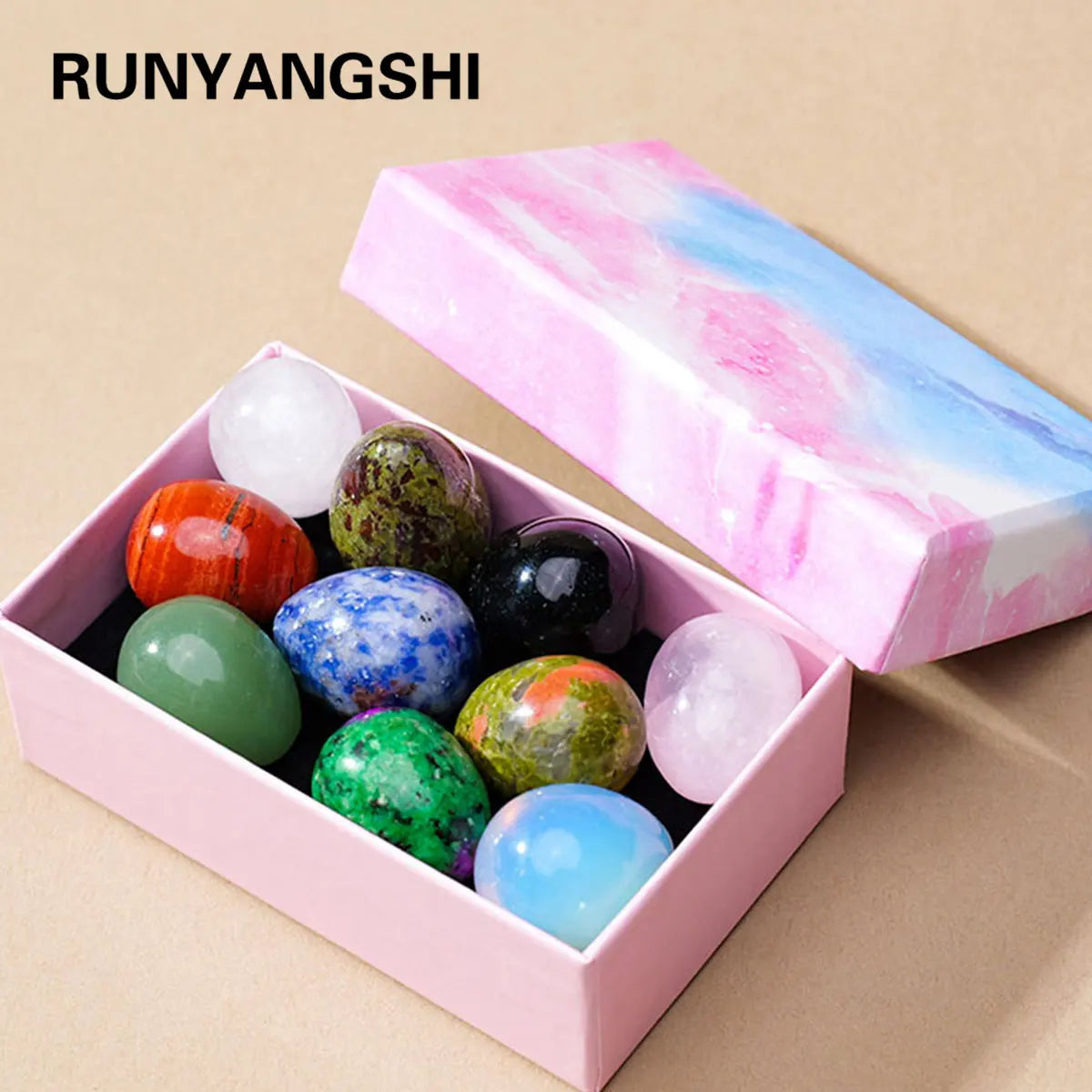 Caja de Mini Huevos de Cristales Naturales — Colección de Minerales