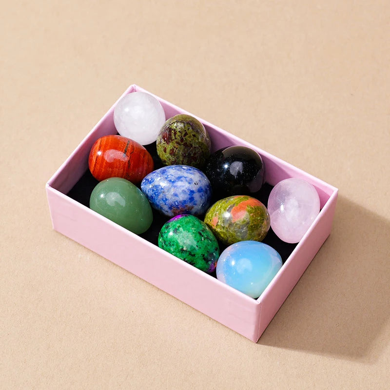 Caja de Mini Huevos de Cristales Naturales — Colección de Minerales