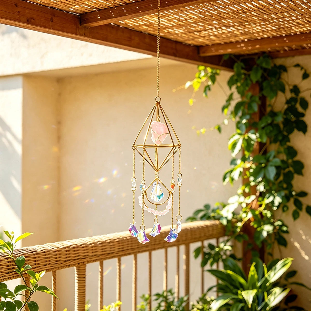 Atrapasol de Cristal con Prisma Arcoíris — Decoración Mágica para Ventanas