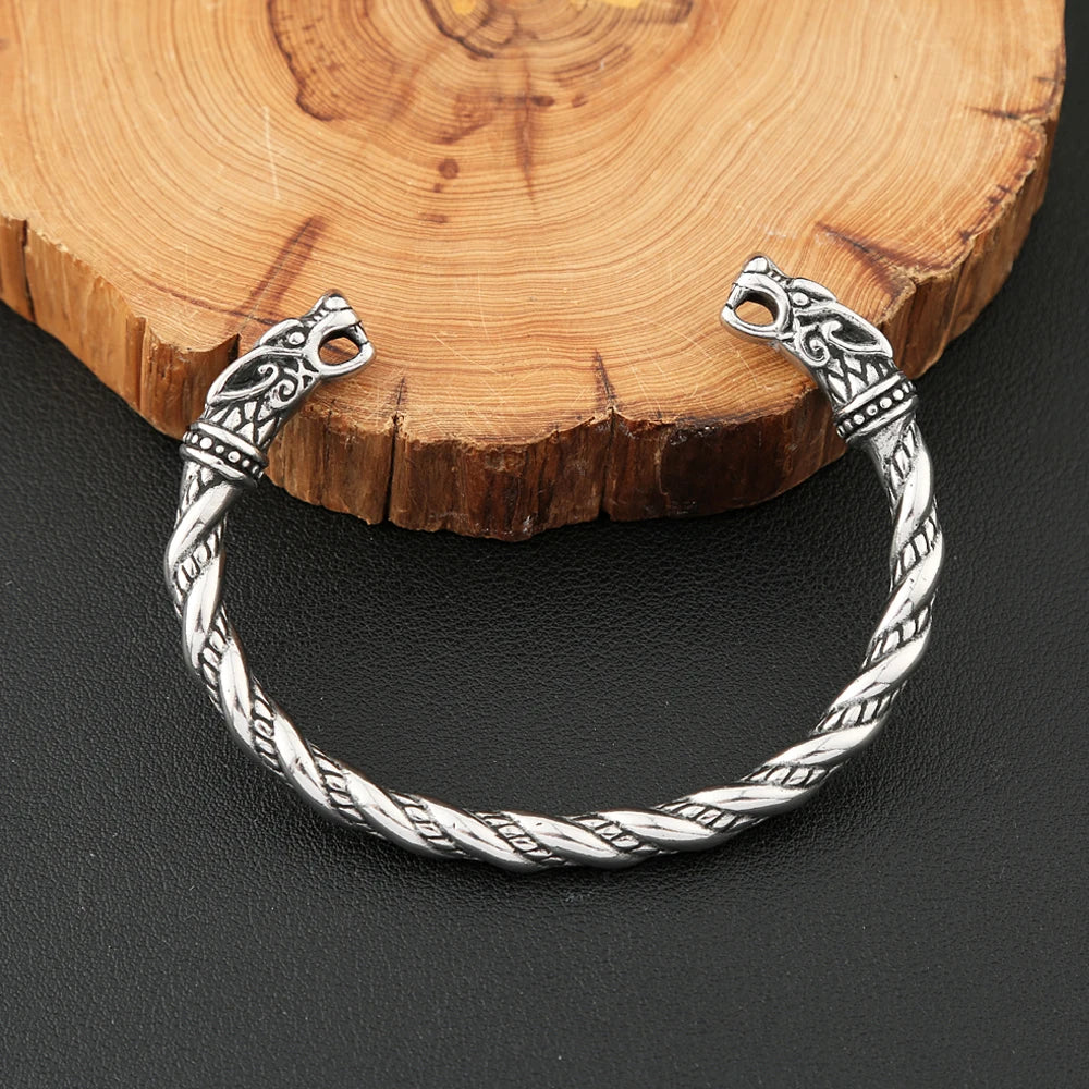 Pulsera Vikinga de Doble Dragón — Acero Inoxidable 316L
