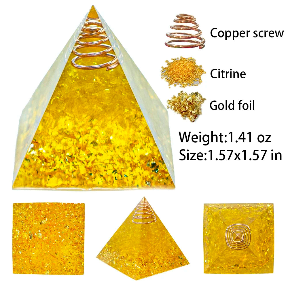 Pirámide Energética de Cristal Natural con Pan de Oro