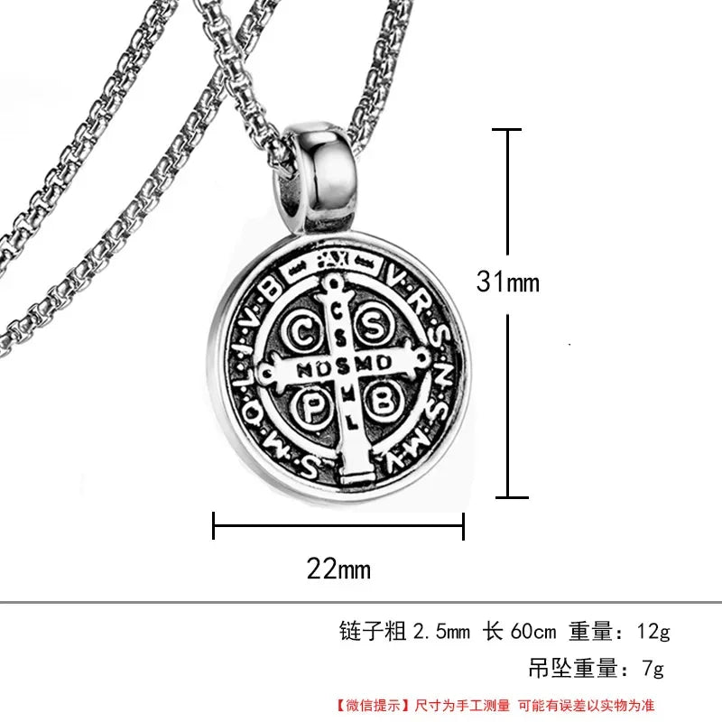 Collar de San Benito — Medalla de Protección en Acero Inoxidable
