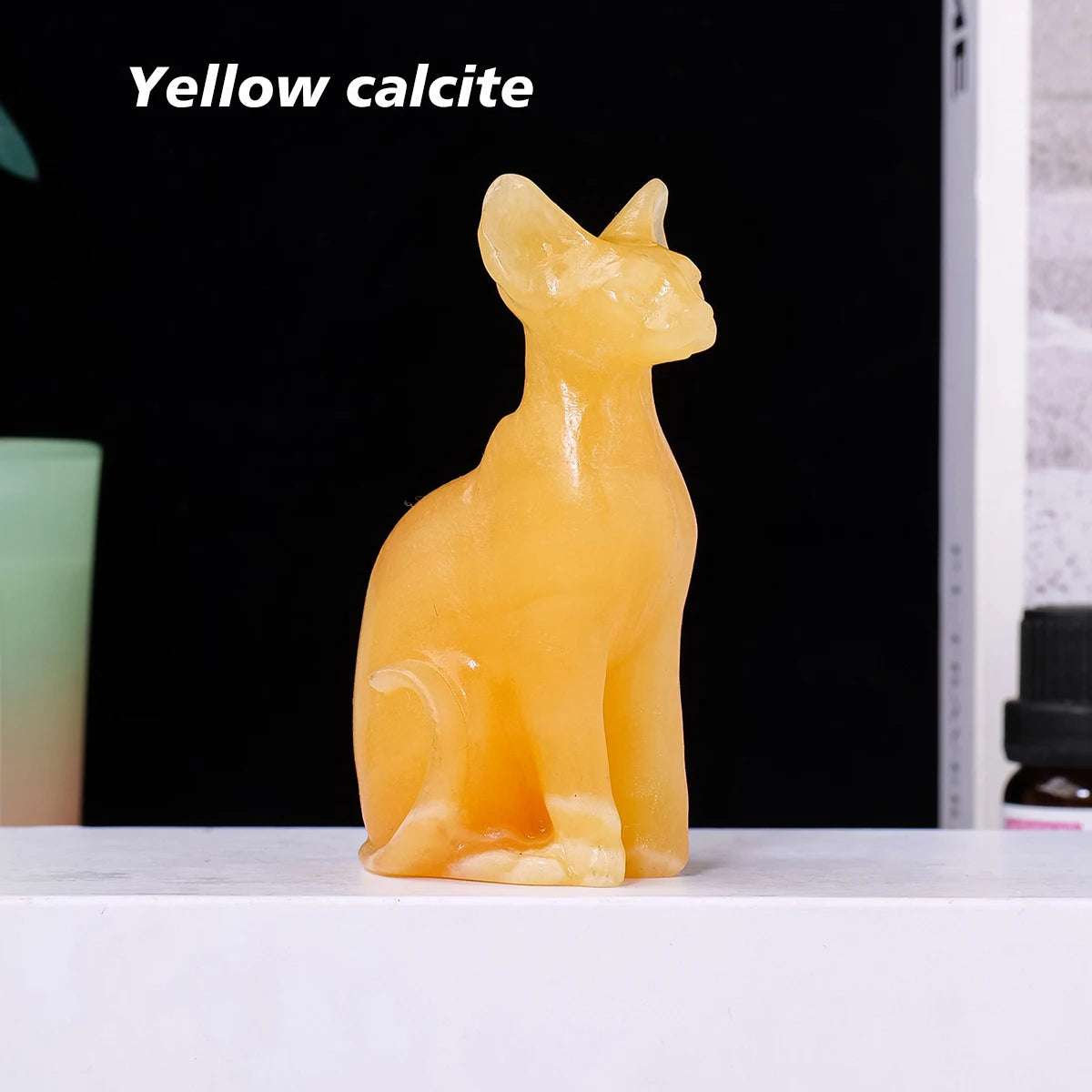 Gato Esfinge de Cristal Natural — Figura de Misterio y Elegancia