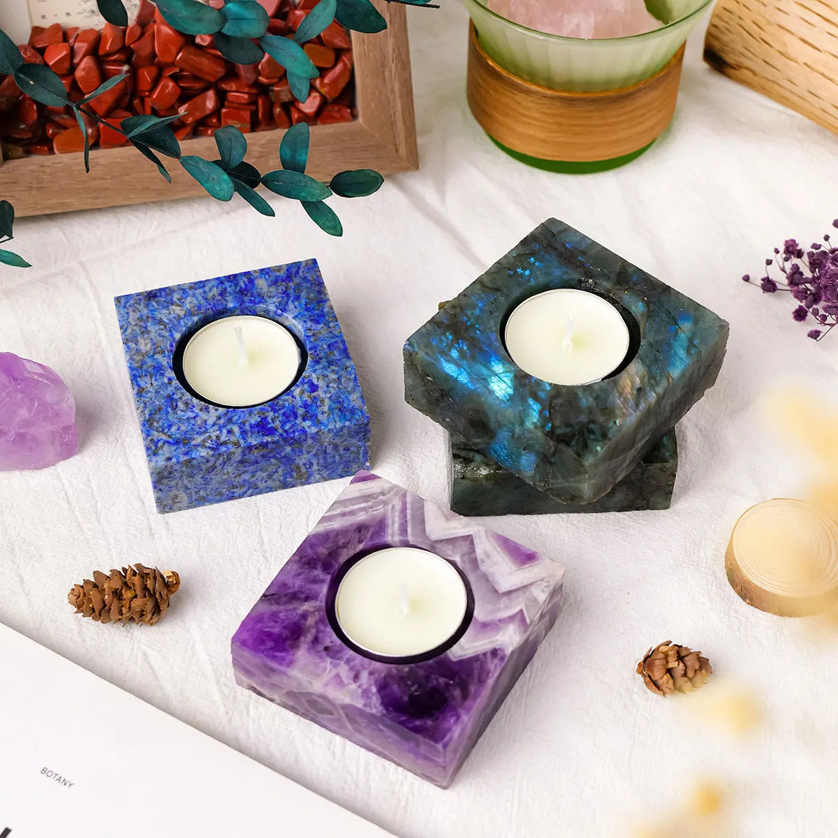 Portavelas de Cristal Natural en Bruto — Decoración de Altar