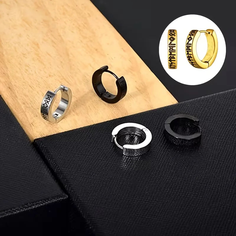 Pendientes Vikingos de Aro con Runas — Acero Inoxidable