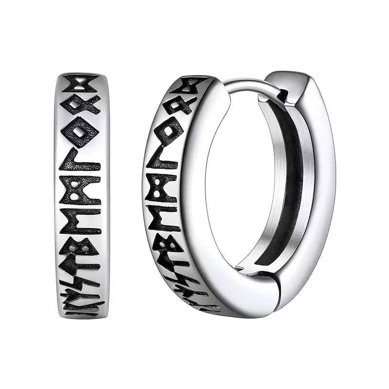 Pendientes Vikingos de Aro con Runas — Acero Inoxidable