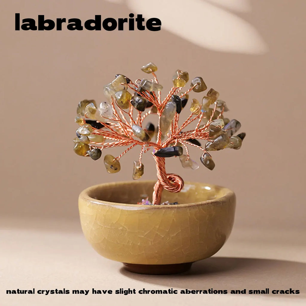 Árbol de la Abundancia con Cristales Naturales — Feng Shui y Decoración Espiritual