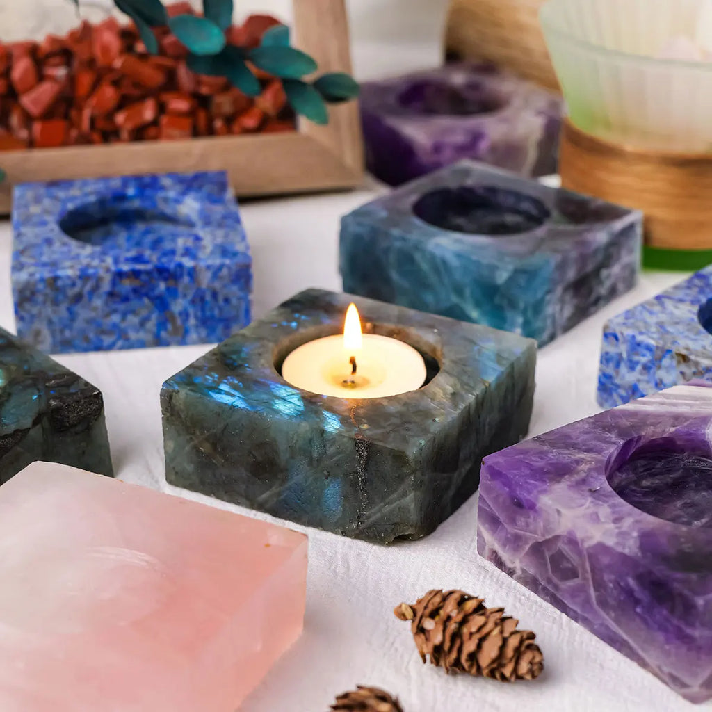 Portavelas de Cristal Natural en Bruto — Decoración de Altar
