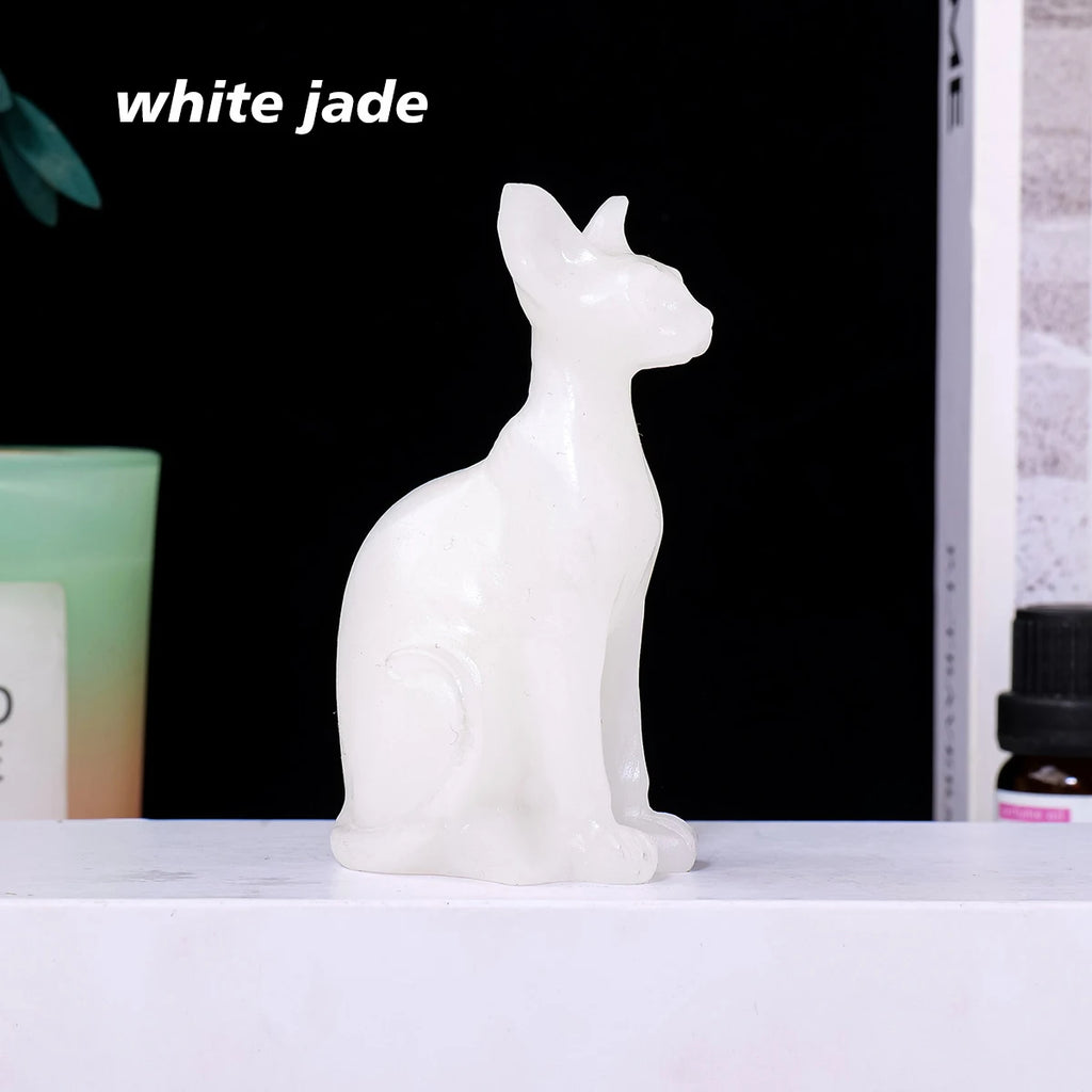 Gato Esfinge de Cristal Natural — Figura de Misterio y Elegancia