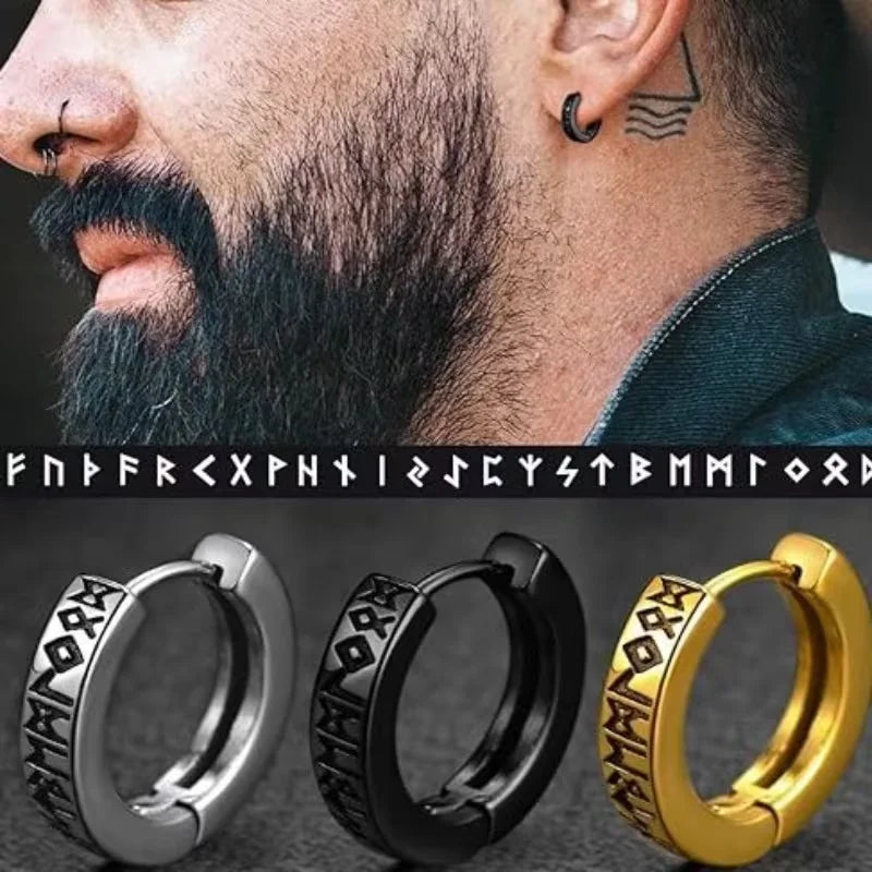 Pendientes Vikingos de Aro con Runas — Acero Inoxidable