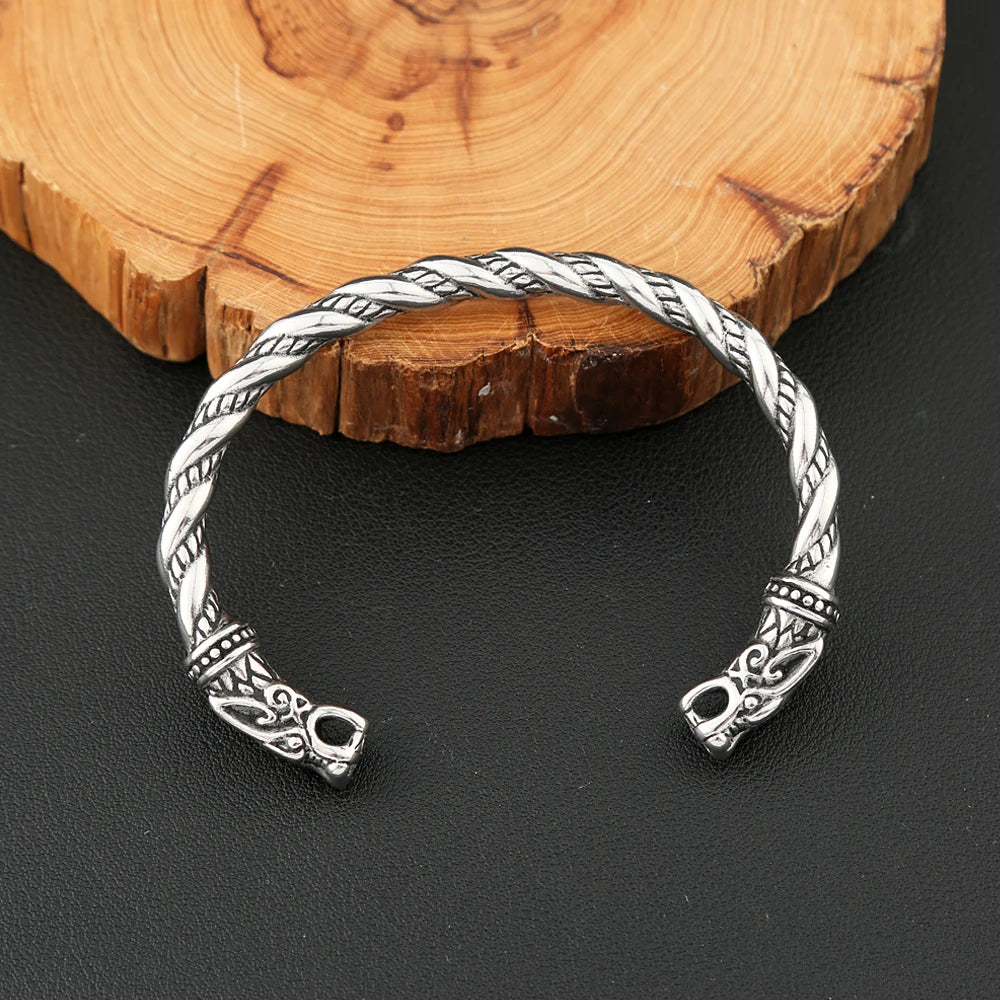 Pulsera Vikinga de Doble Dragón — Acero Inoxidable 316L