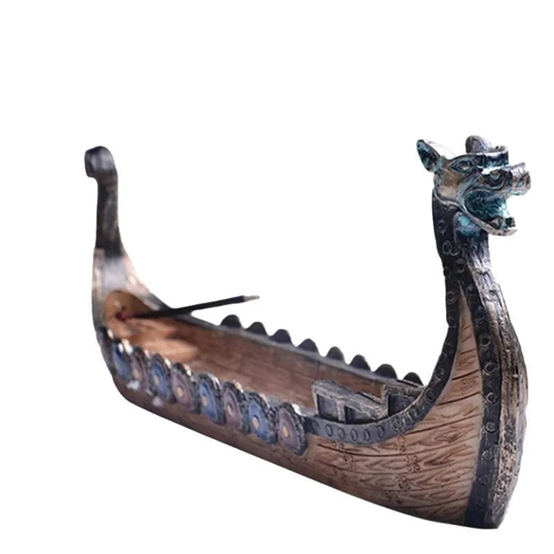 Barco Vikingo Decorativo — Drakkar Nórdico de Resina