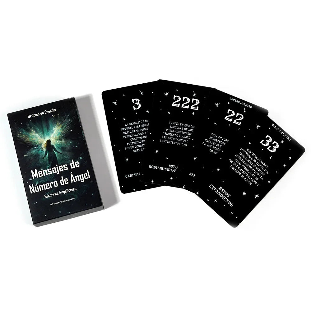 Oráculo de los Números Angelicales — 53 Cartas con Bordes Dorados