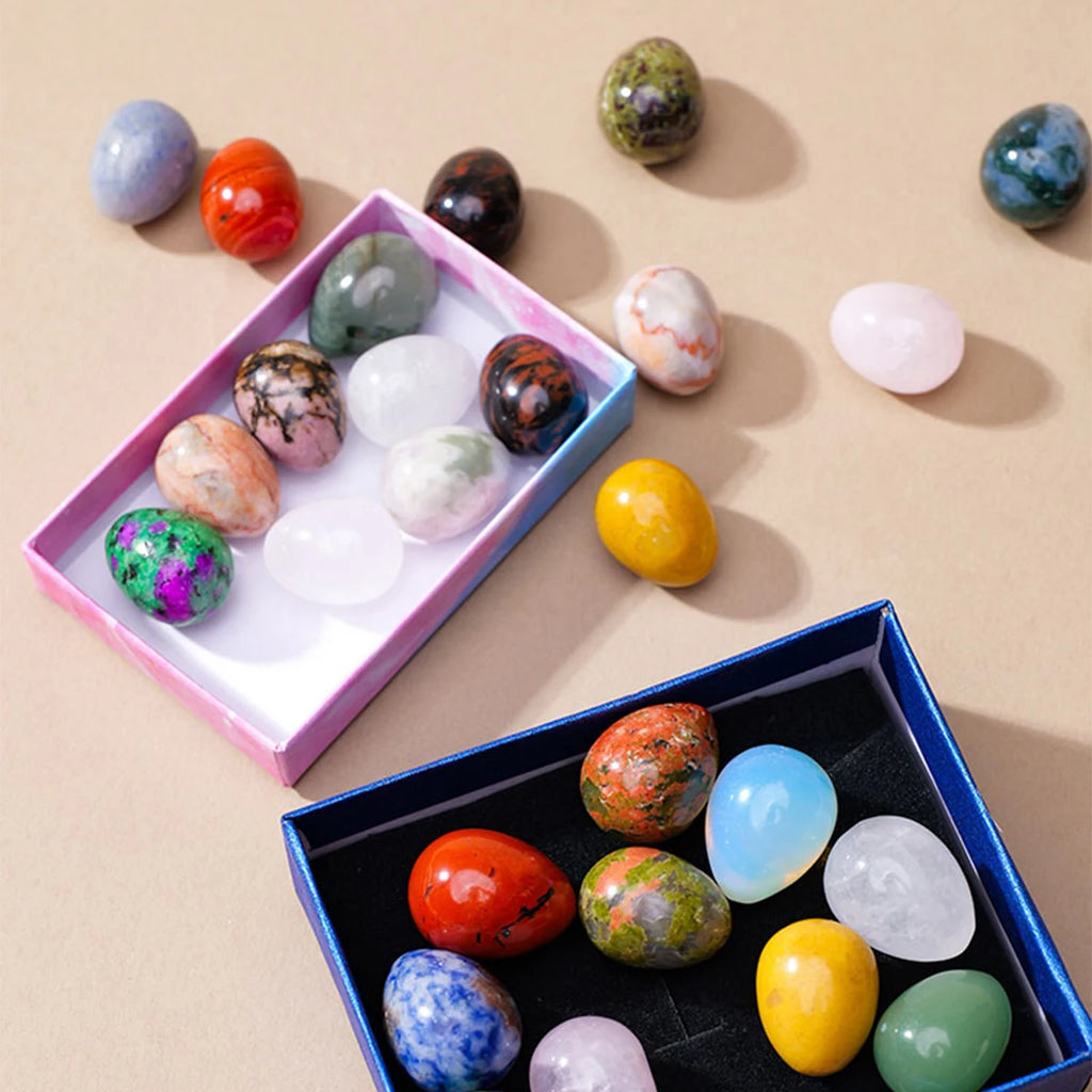 Caja de Mini Huevos de Cristales Naturales — Colección de Minerales