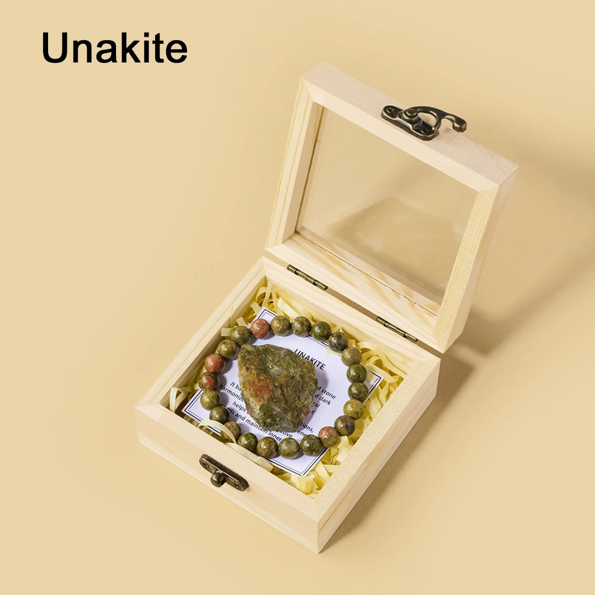 Cofre de Cristales Naturales — Piedra y Pulsera en Caja de Madera