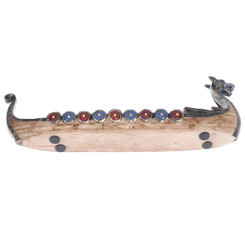 Barco Vikingo Decorativo — Drakkar Nórdico de Resina