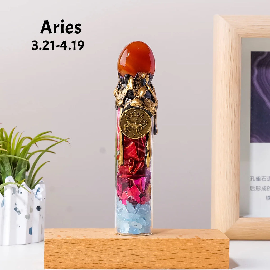 Frasco Zodiacal de Cristales Naturales — Amuleto de los 12 Signos