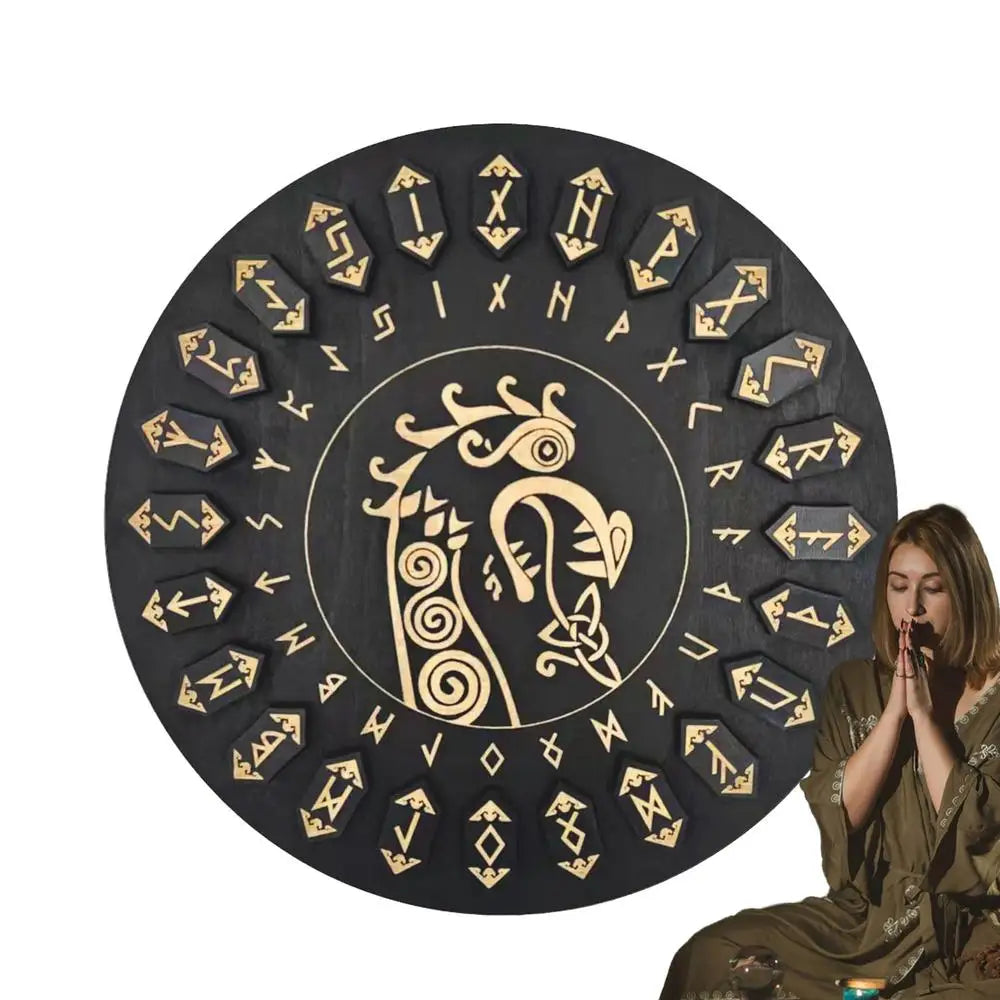 Set de Runas de Bruja — 25 Runas y Tablero de Madera para Adivinación
