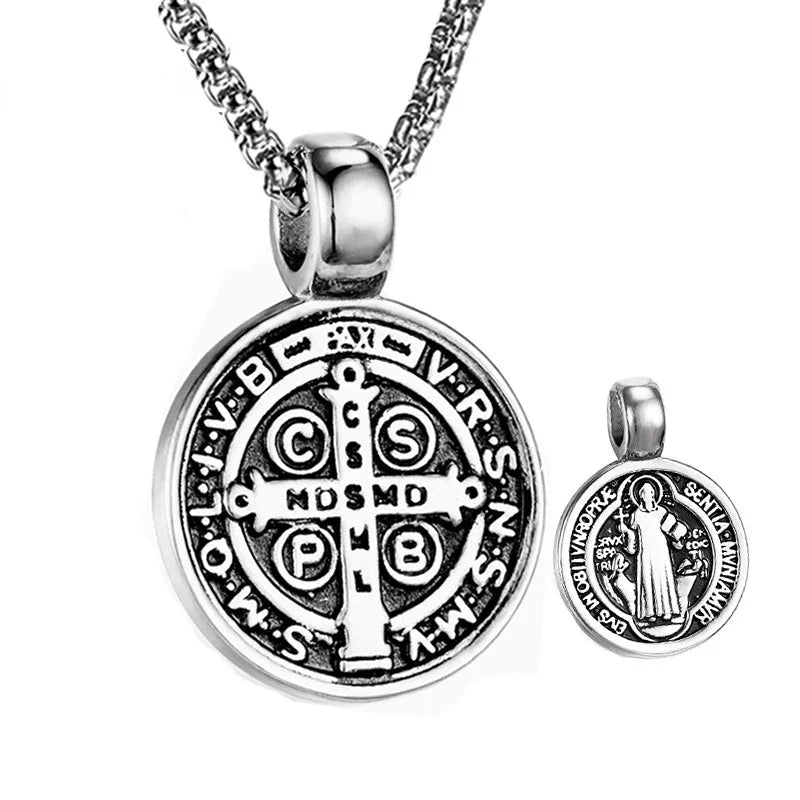 Collar de San Benito — Medalla de Protección en Acero Inoxidable