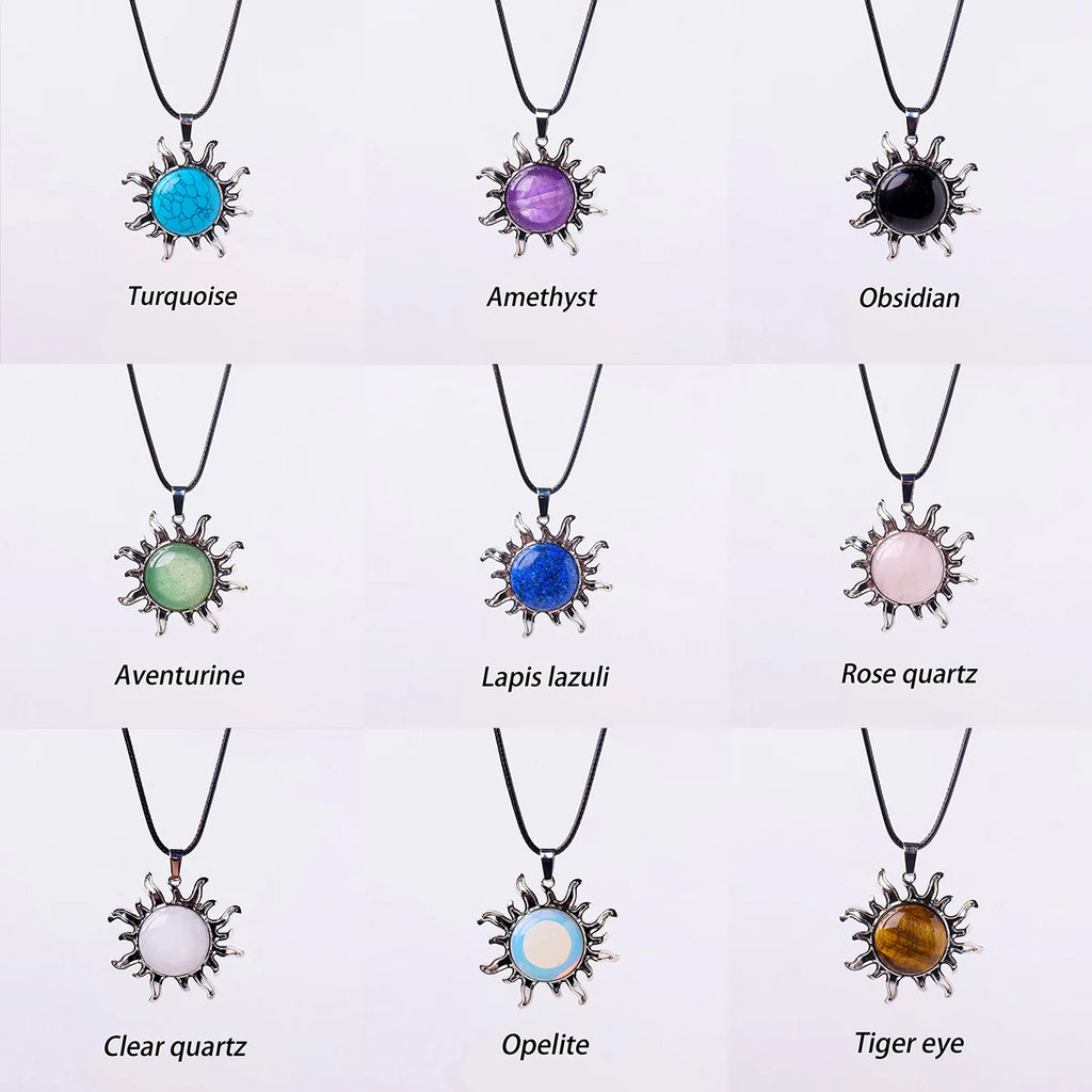 Colgante del Sol de Apolo con Cristal Natural — Amuleto Solar