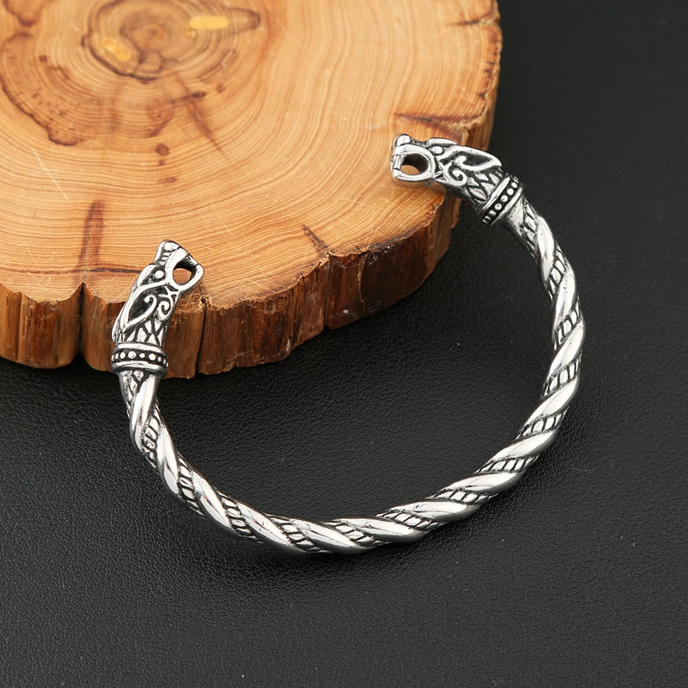 Pulsera Vikinga de Doble Dragón — Acero Inoxidable 316L