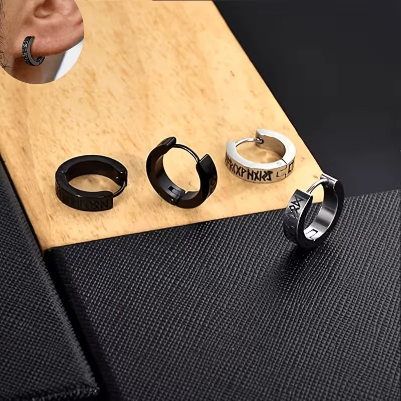 Pendientes Vikingos de Aro con Runas — Acero Inoxidable