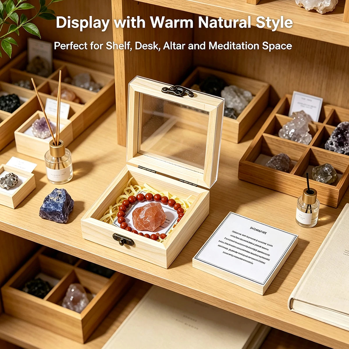 Cofre de Cristales Naturales — Piedra y Pulsera en Caja de Madera
