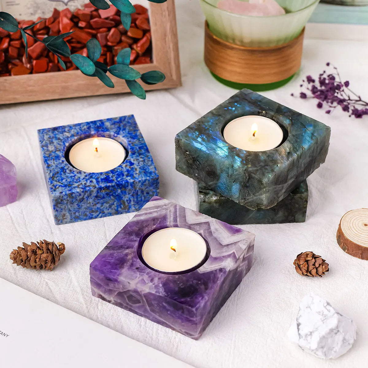 Portavelas de Cristal Natural en Bruto — Decoración de Altar