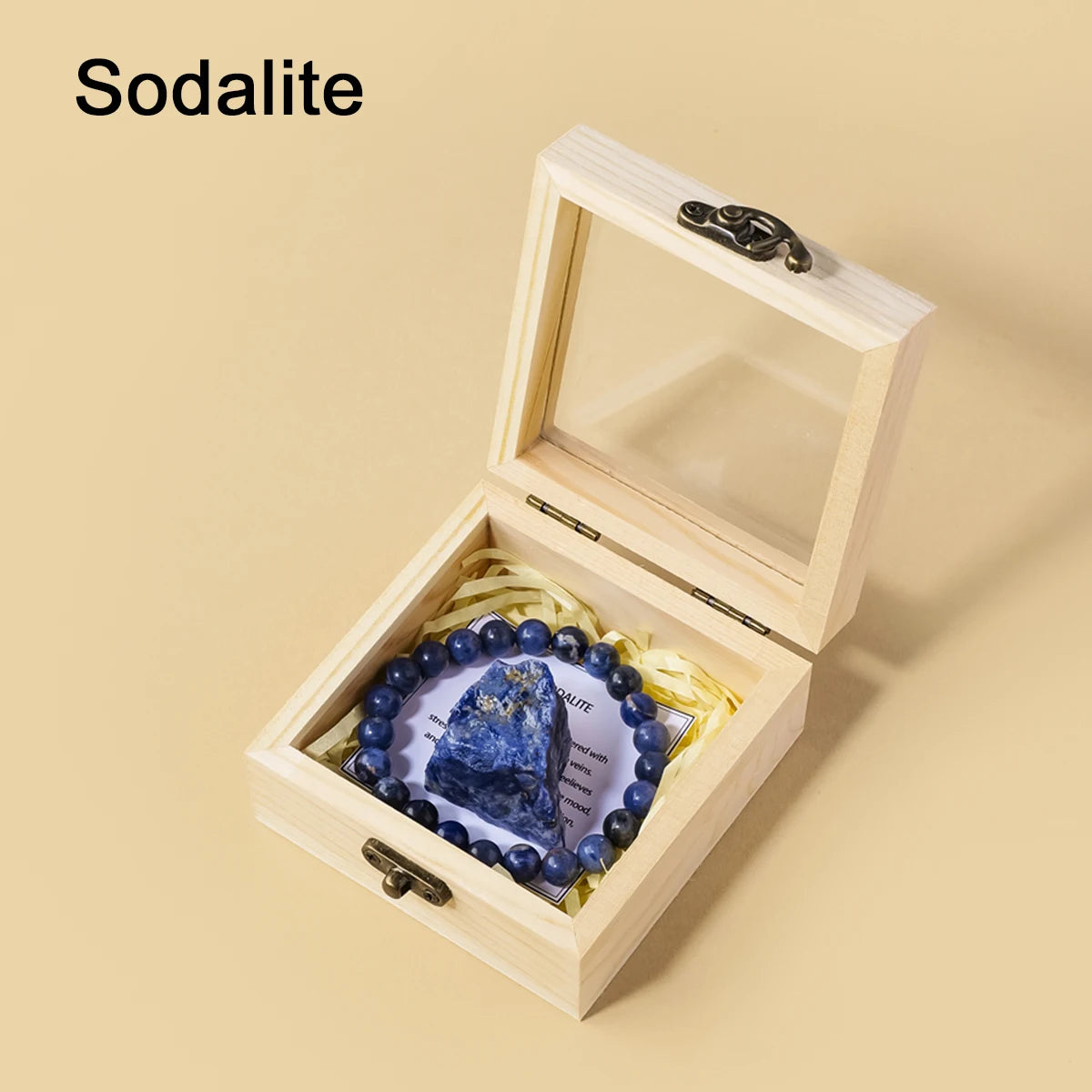Cofre de Cristales Naturales — Piedra y Pulsera en Caja de Madera