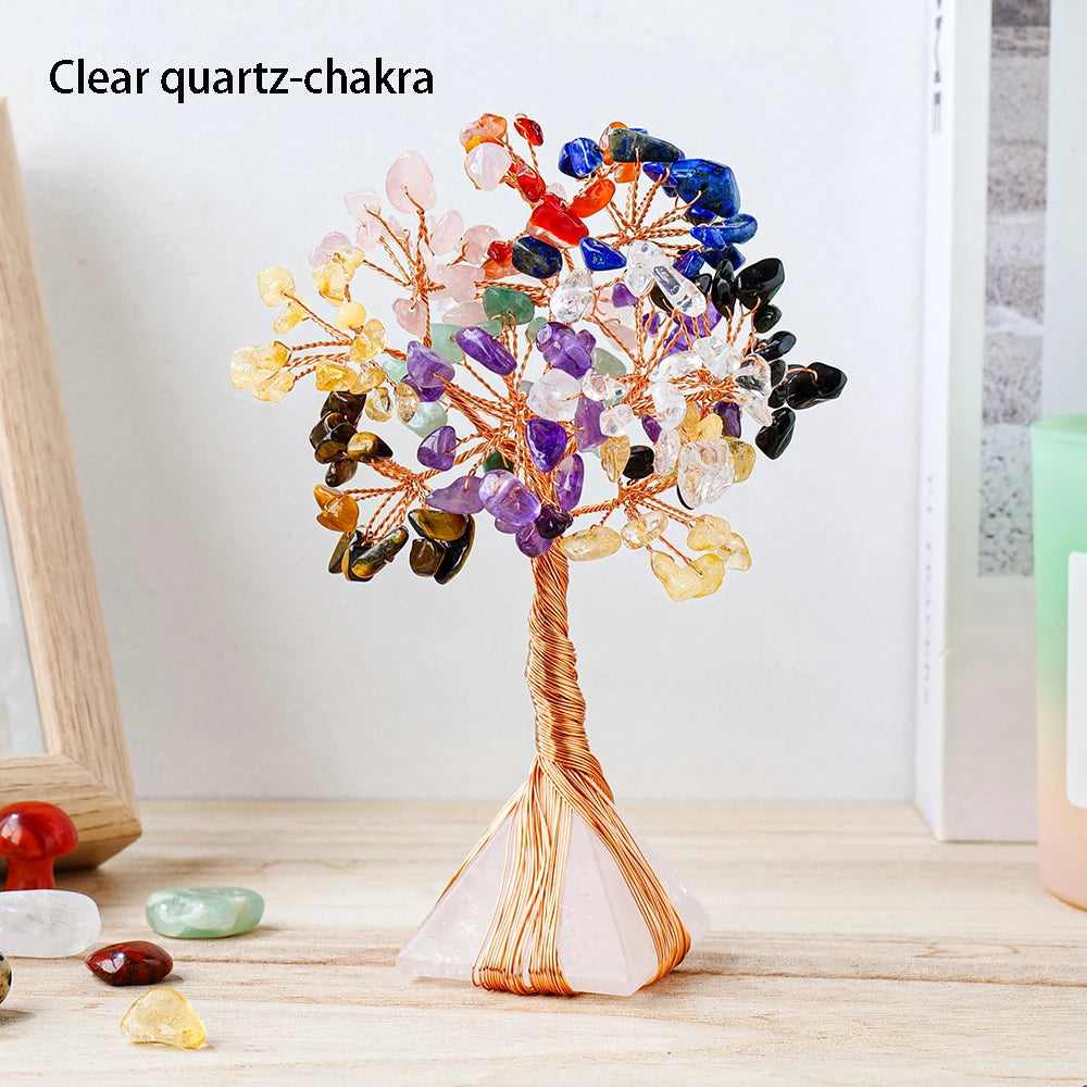 Árbol de Cristales Naturales con Base Piramidal — Abundancia y 7 Chakras