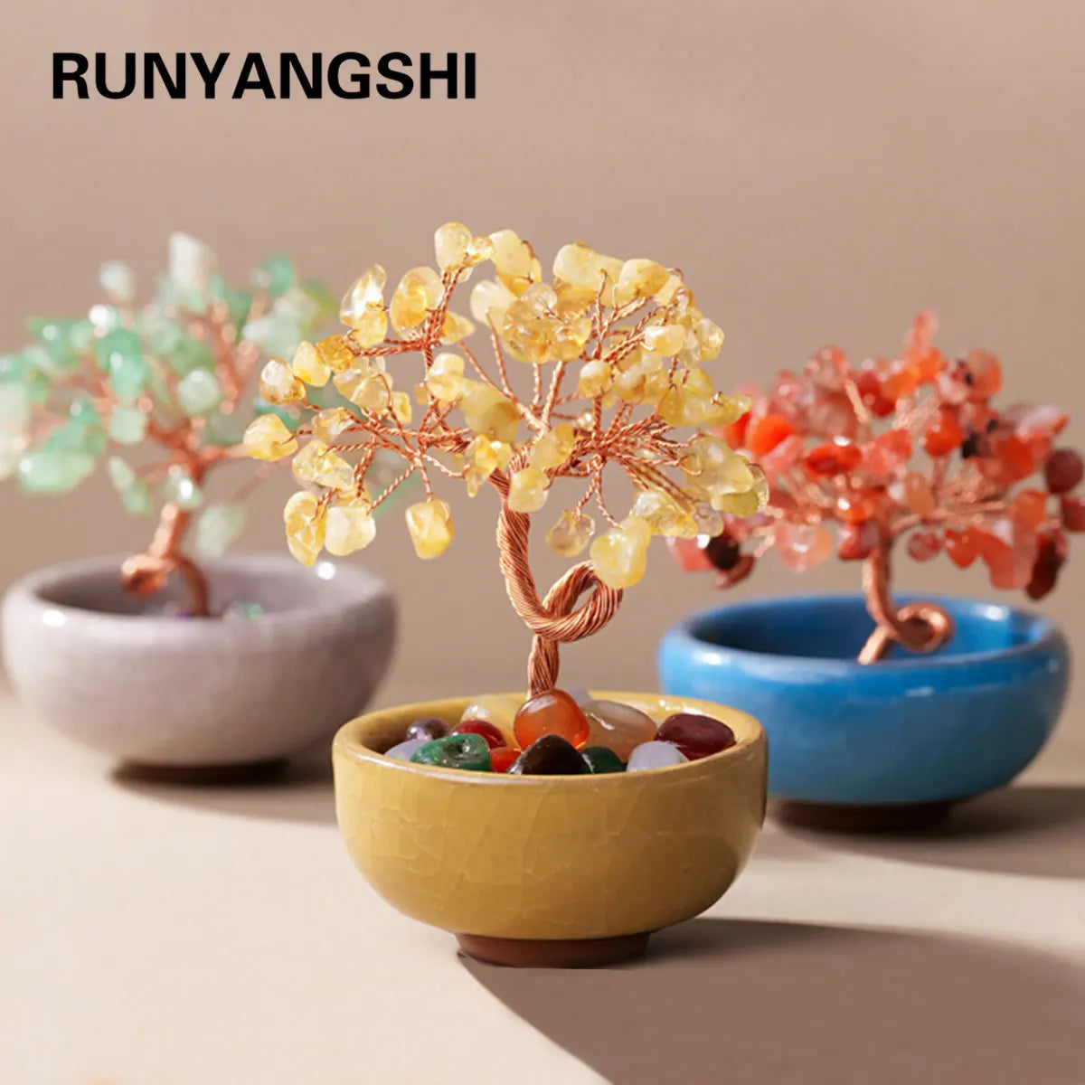 Árbol de la Abundancia con Cristales Naturales — Feng Shui y Decoración Espiritual