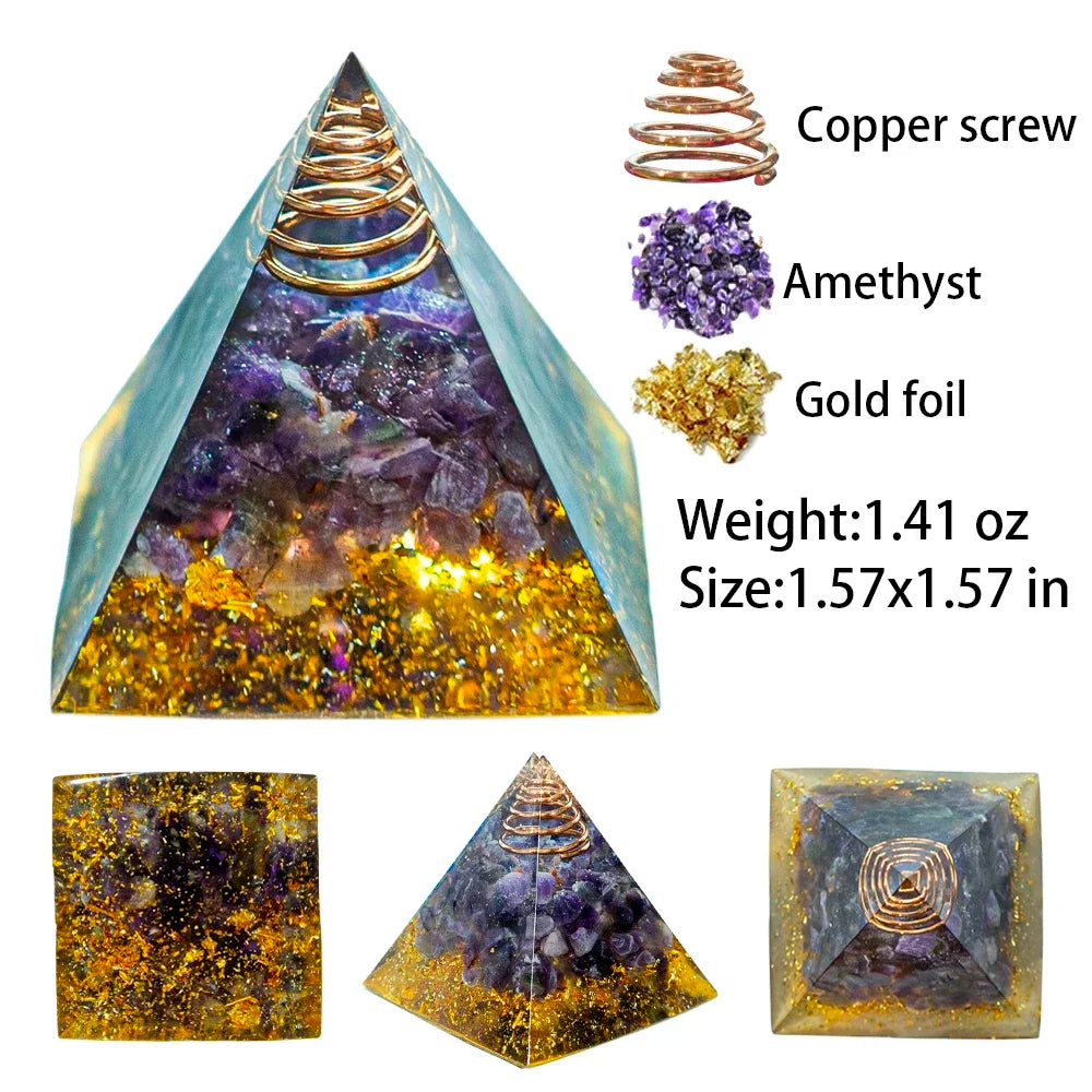 Pirámide Energética de Cristal Natural con Pan de Oro