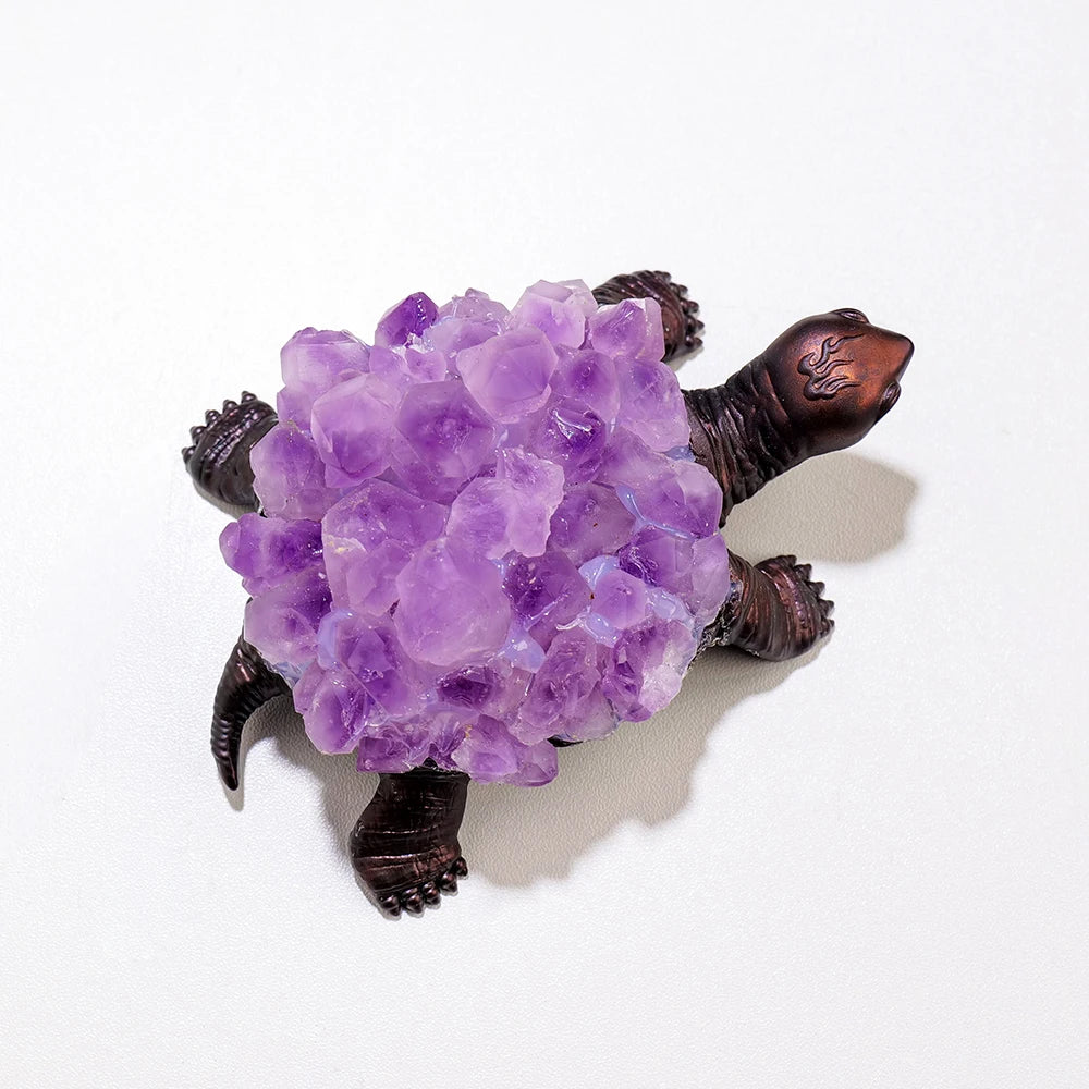 Tortuga de Cristal Natural con Drusa — Símbolo de Sabiduría y Longevidad